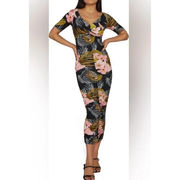 NWT Favorite Daughter Floral Bad Decisions Ruched Midi Dress in Hawaiian Vacay - Picture 16 of 16